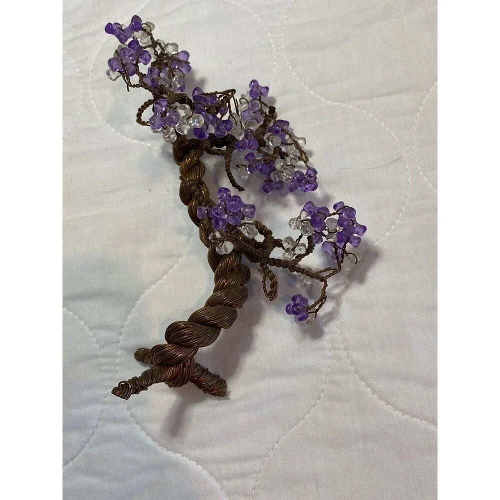 Bonsai Tree Of Life With Purple Beads Copper Wire